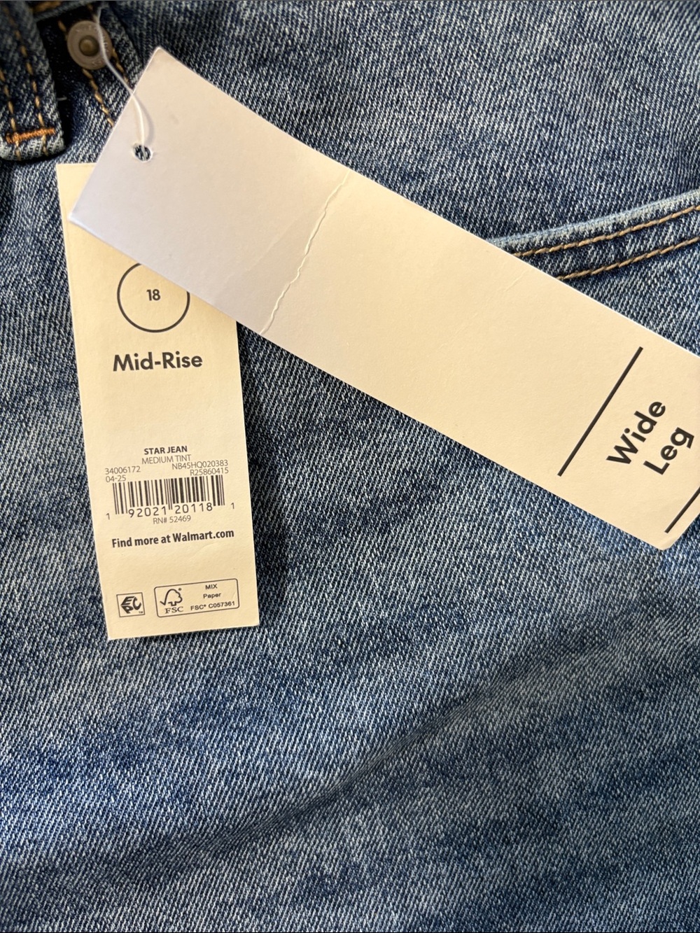 No Boundaries Medium Blue Wide Leg Jeans with Star Stitch - Picture 5 of 7